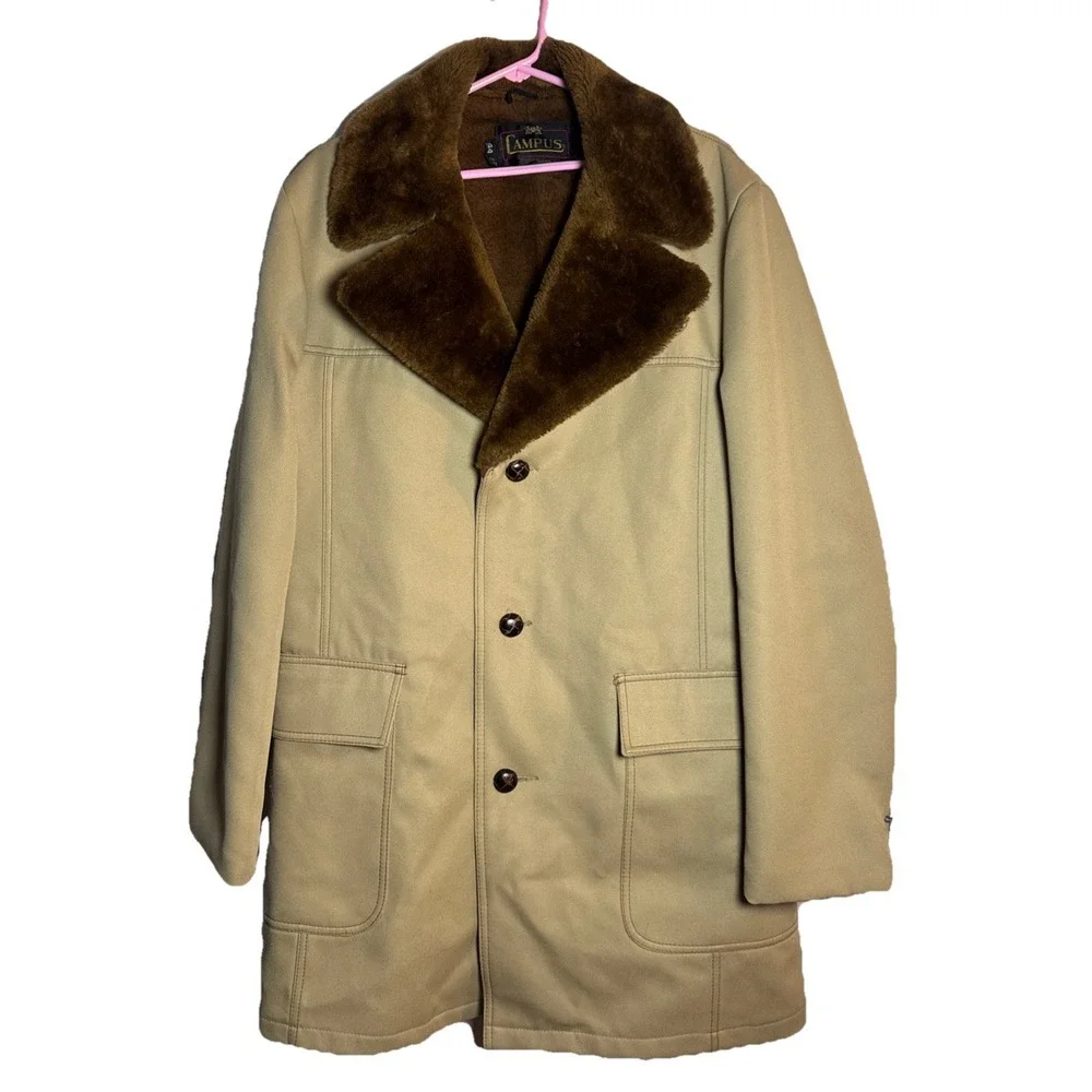 Vintage‎ Campus Outerwear Tan Coat 44 USA Faux Shearling Lined Western Jacket